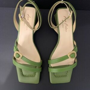 Italian leather, made in Spain, luxury sandals Lime Green Strappy Heels.